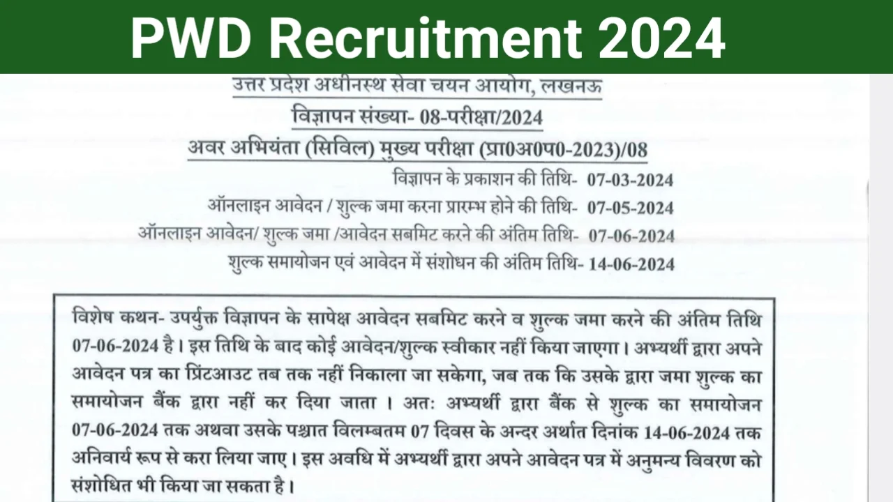 PWD Recruitment 2024 Notification Eligibility Apply Online Exam Date